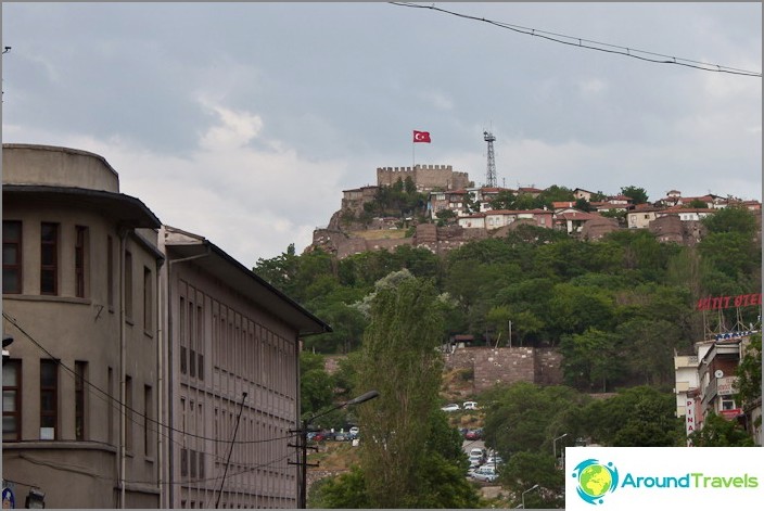 Flag on the top of the old city of Ankara.