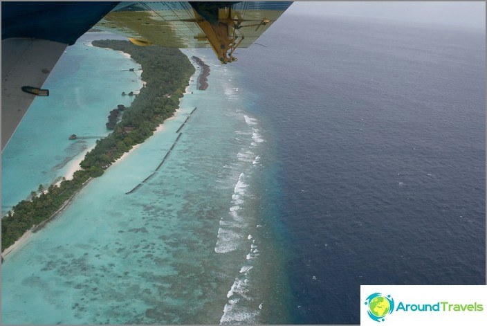 Over the Maldives on a seaplane.