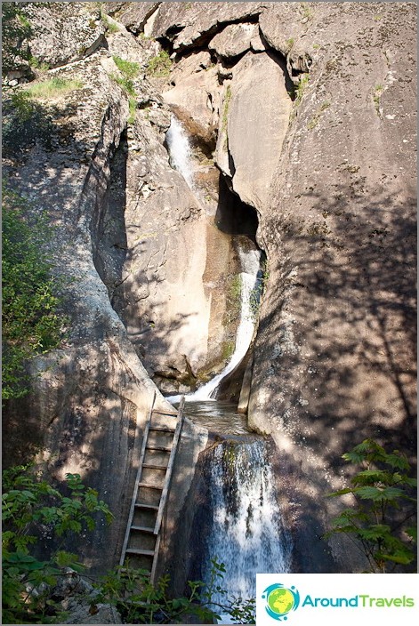The lowest waterfall. Refined, with a ladder.