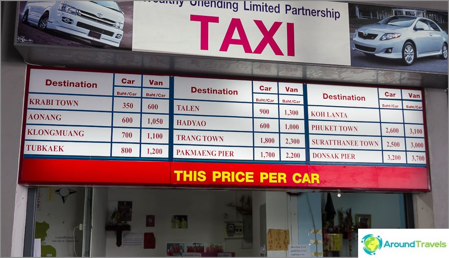 Taxi price from Krabi Airport