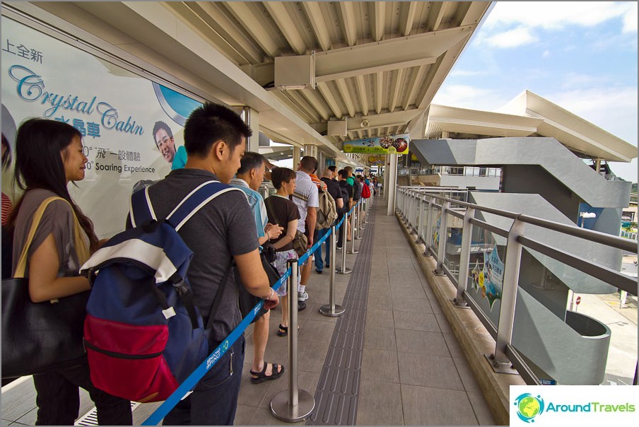 The queue at the cashier to the cable car Ngong Ping