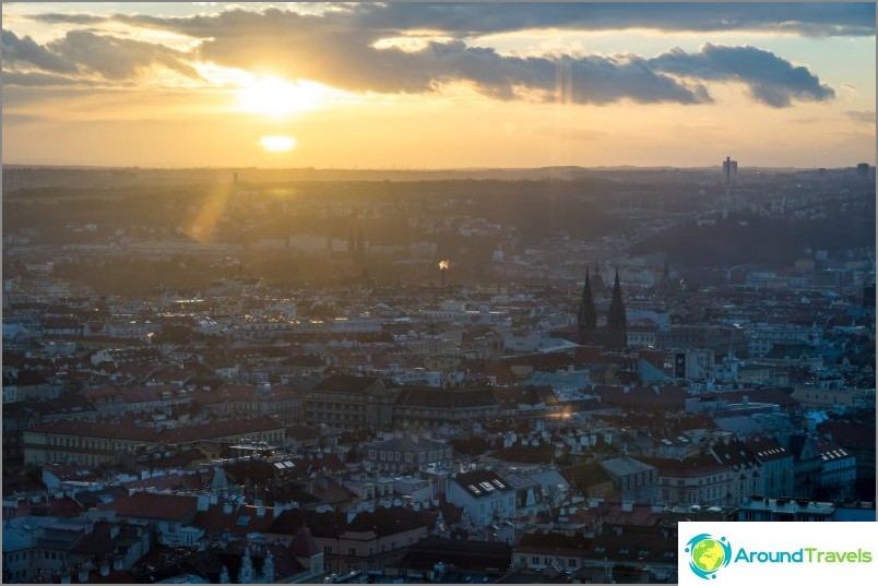 Views of sunset Prague from the TV tower