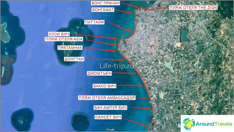 Map of the beaches of Pattaya (north)