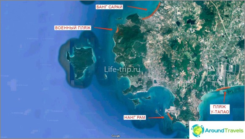 Map of the beaches of Pattaya (south)
