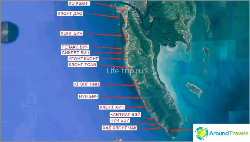 Map of beaches of Koh Lanta