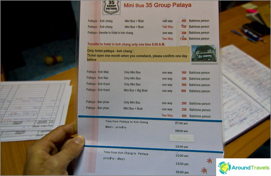Pattaya - Koh Chang transfer rates and back
