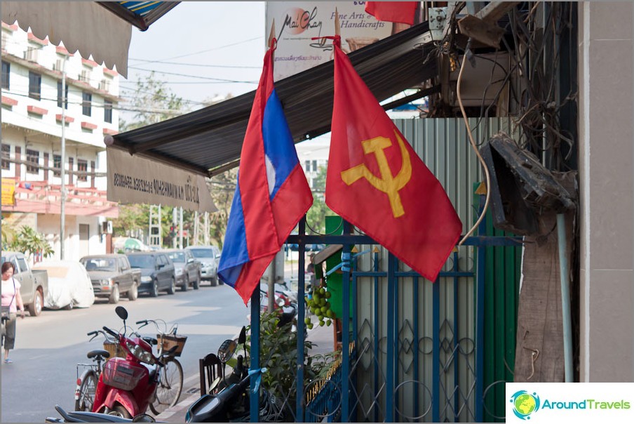 Communist flags in all streets of Vientiane