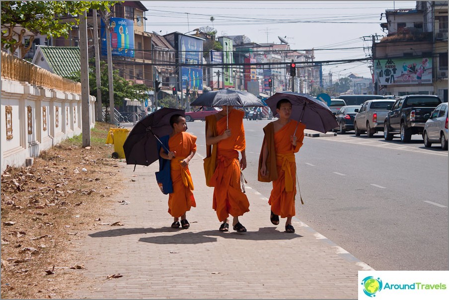 All monks with umbrellas