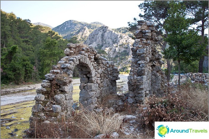 The city of Olympos on the left bank of the river Ulupinar. The city of Olympos on the left bank of the river Ulupinar.
