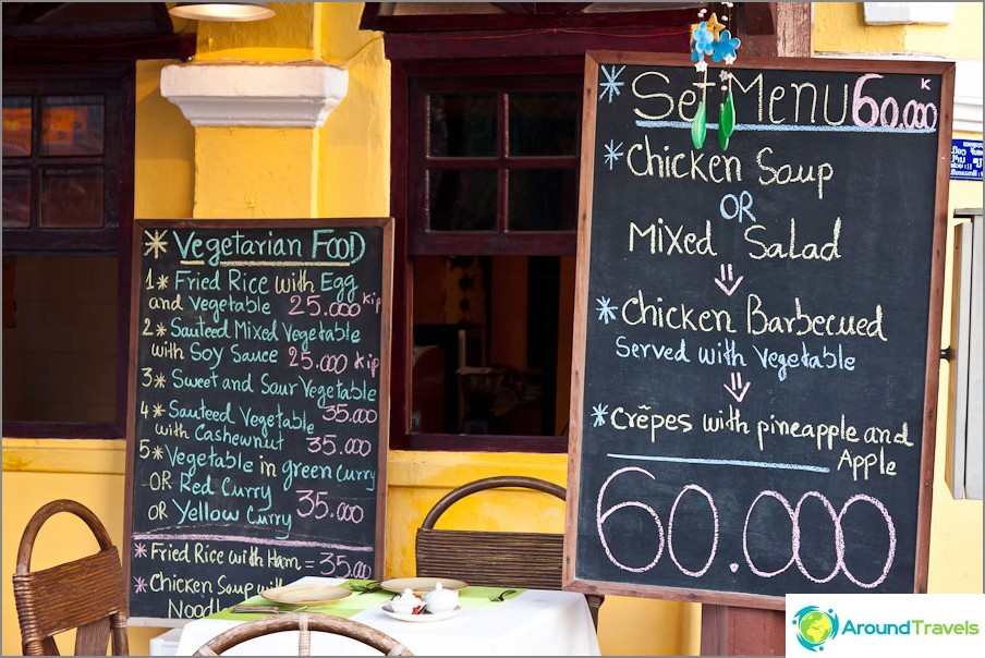 Prices in the cafe for foreigners - Vientiane