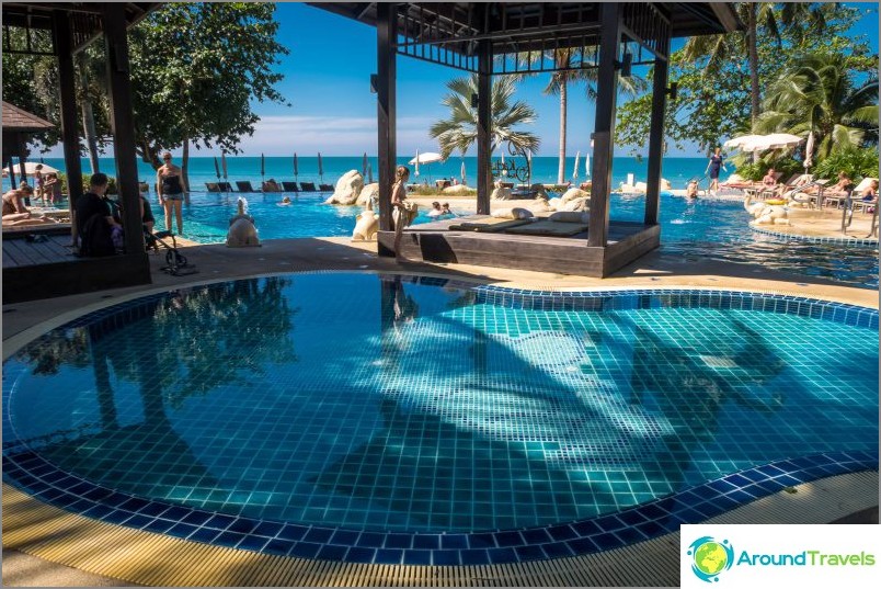 The main pool overlooks the sea