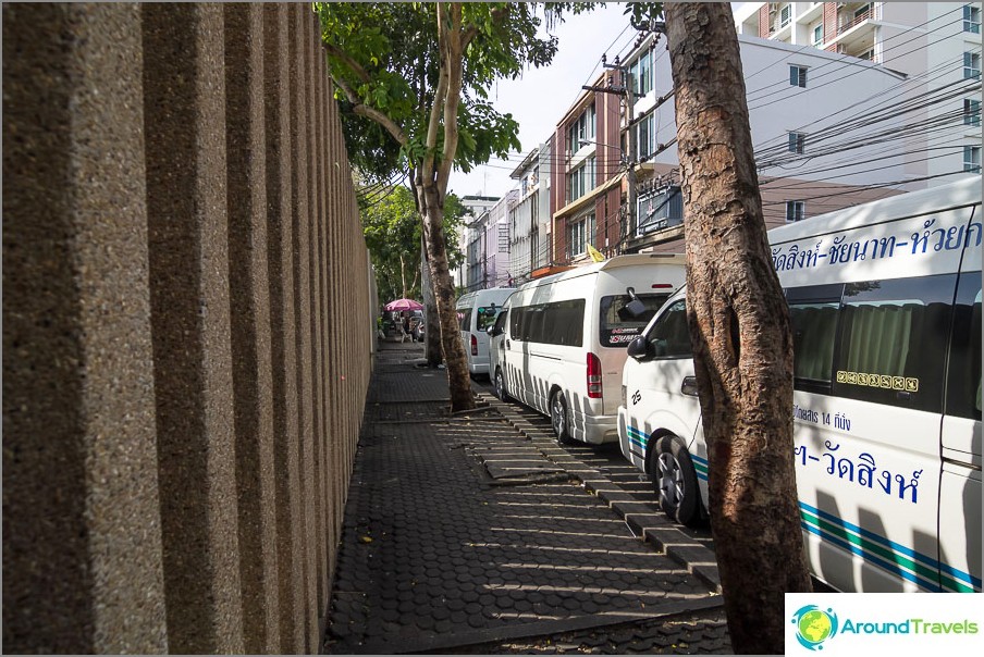 Along the road near the hotel minibus parking