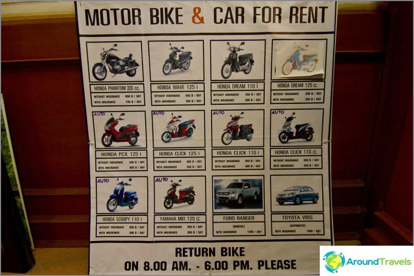 There are motorbike rentals, but these posters hang in all the neighboring guest houses.