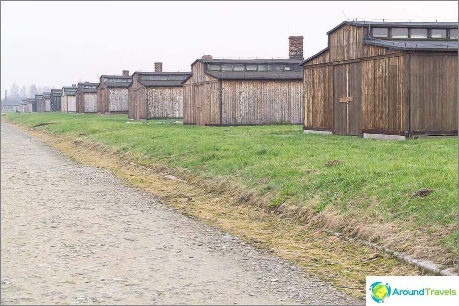 Reconstruction of the wooden huts of Birkenau