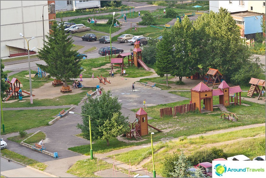 Wooden town on the playground