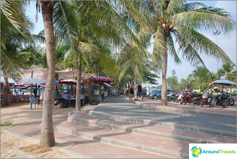 Beach access from the parking lot and palm tree alley