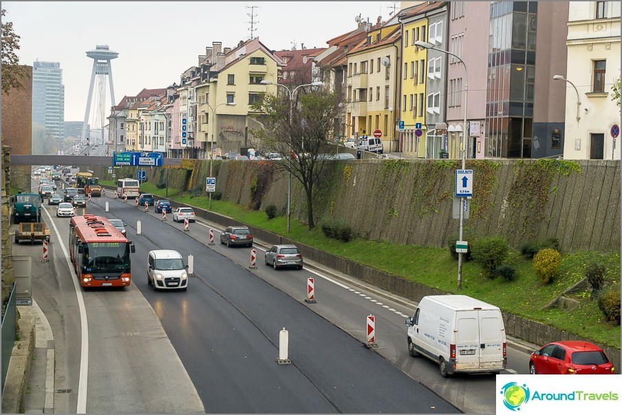 Street in Bratislava, leading to the SNP bridge