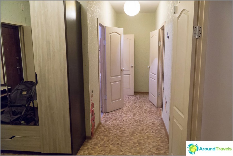 Corridor in the kitchen and bathroom
