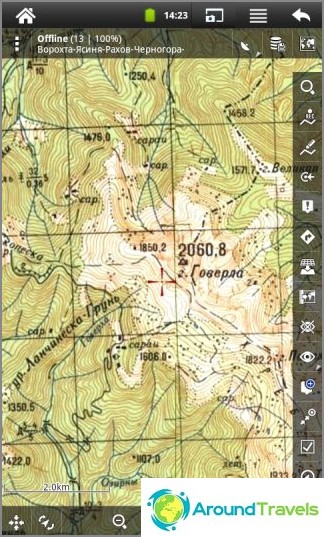 Raster topographic map of the Carpathians in the program Locus Map