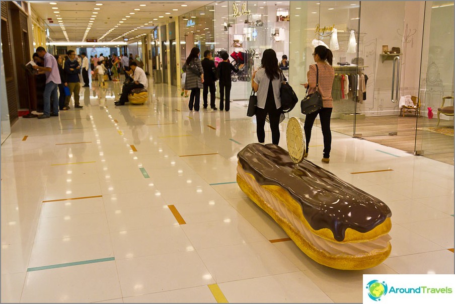 In the shopping center shops in the form of eclairs