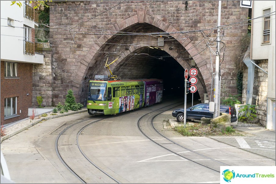 Under the castle there is a tunnel where the tram goes 