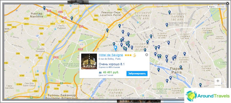 Interactive city map with hotels