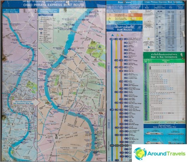 Map of berths, schedule of river trams in Bangkok