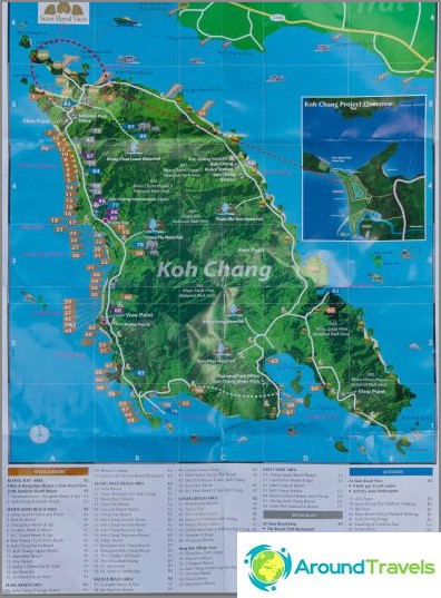 Map of Koh Chang with hotels and landmarks