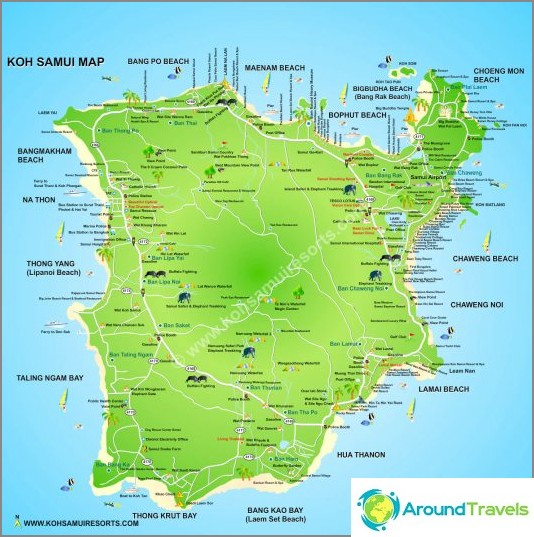Another Samui map with hotels and landmarks