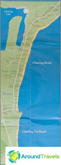 Map of Chaweng Beach and Chaweng Noi