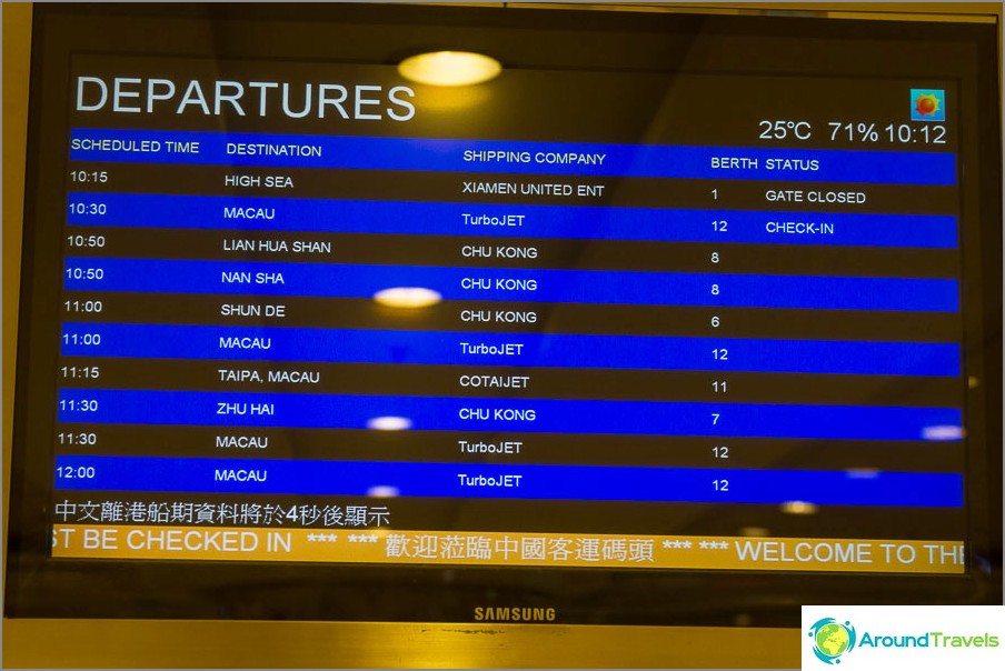 Departure board, we are looking for our own ferry and time, look at the gate