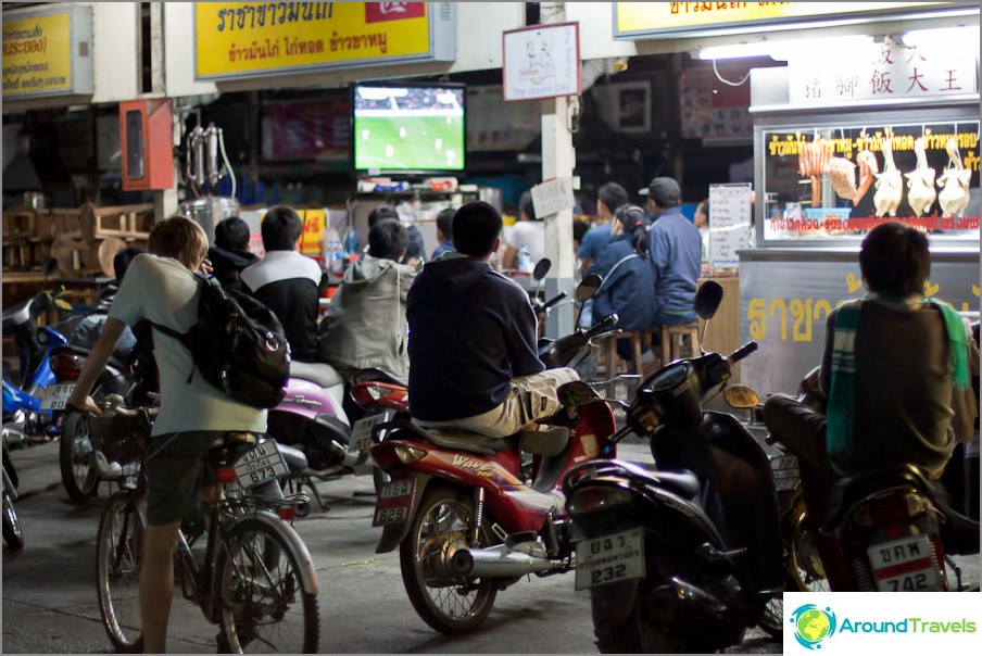 Public viewing of a football match - TV stands in a cafe